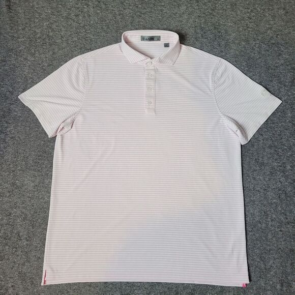 G/FORE Feeder Stripe Modern Spread Tech Pique Polo Mens XL Blush Pink - Picture 1 of 13